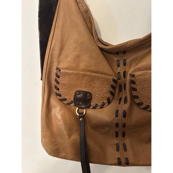 Vintage mesace hobo Style Leather Bag  Camel And Brown Boho Lightweight - Picture 2 of 12